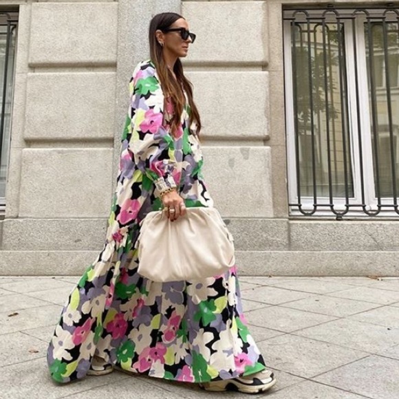 🦋 Bloggers Favorite 🦋 H&M X Rocky Barnes Floral Cotton Kaftan Maxi Dress Sz S - Picture 10 of 16